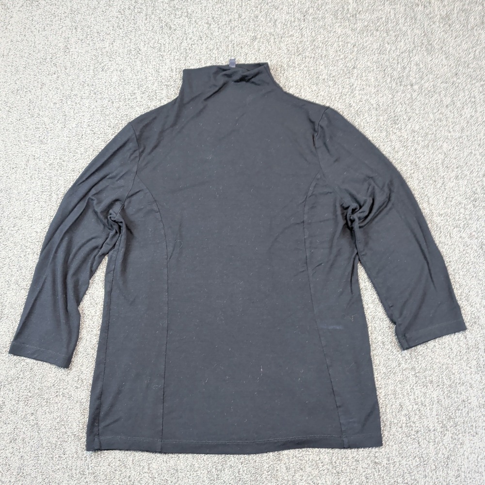 Anne Klein Minimalist‎ Mock Neck Top Large Black Modal 3/4 Sleeve Office Chic